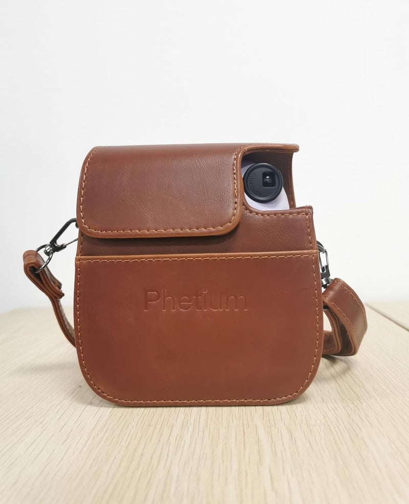 Phetium Instant mini 12 Camera Protective Case Compatible with Instax Mini 12 11,PU Leather Bag with Pocket and Adjustable Shoulder Strap (Brown) - Image 4
